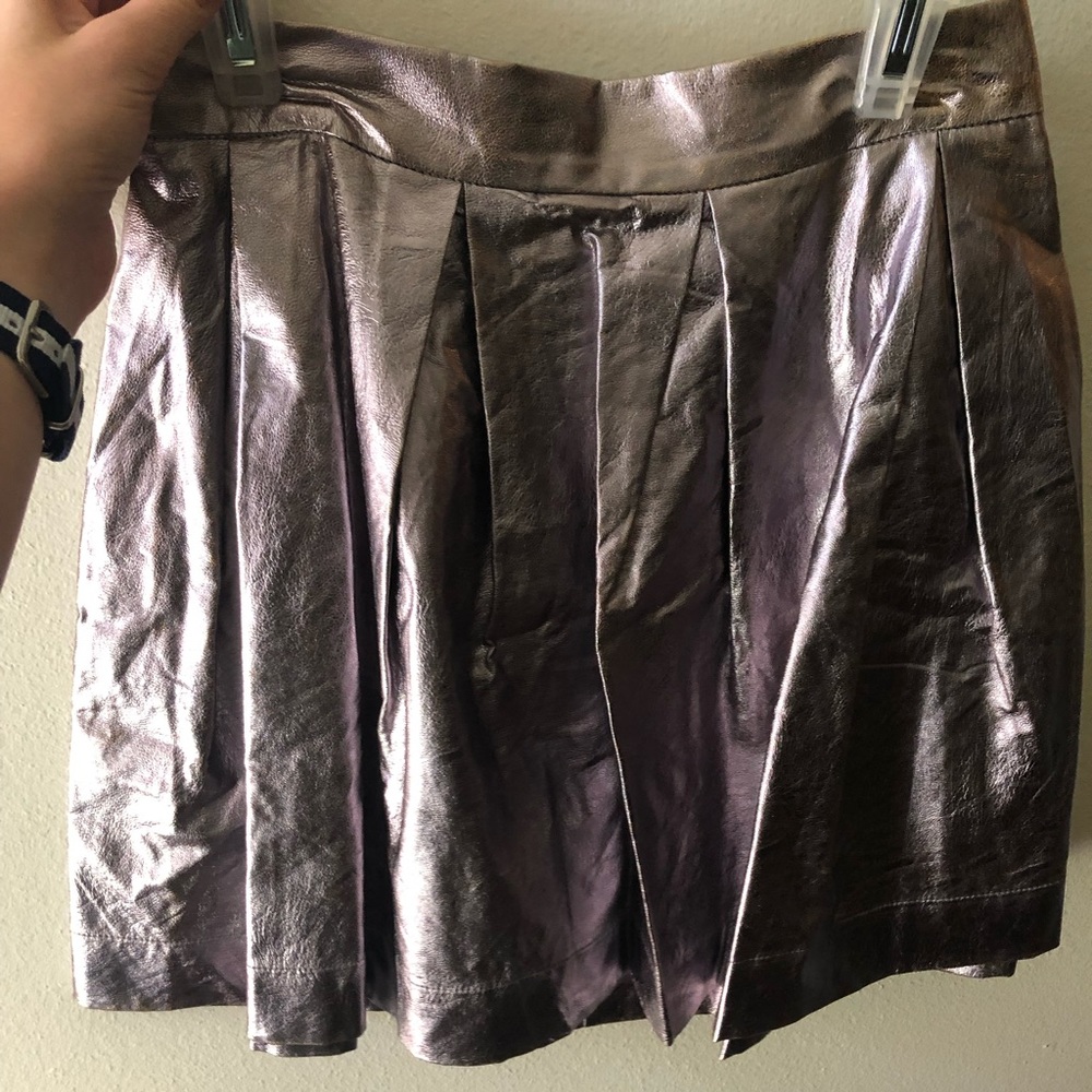 Metallic blush pink leather mini skirt